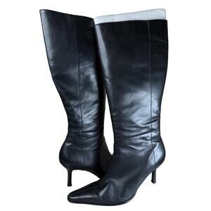 RSVP Black Leather Knee High Boots 8.5 Classic Slim Heel Zip Made Brazil